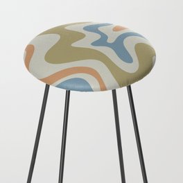Retro Liquid Swirl Abstract Pattern in Muted Celadon Blue Green Counter Stool