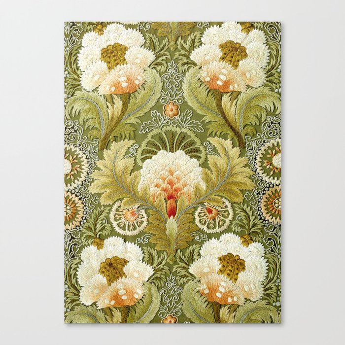 William Morris Vintage Silk Embroidery Floral  Canvas Print