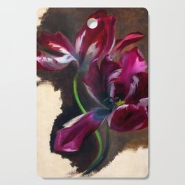 Study of a tulip in amethyst purple still life portrait floral painting for living room, kitchen, dinning room, bedroom home wall decor Cutting Board