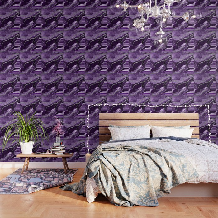 Purple Marble Agate Silver Glitter Glam #1 (Faux Glitter) #decor #art #society6 Wallpaper