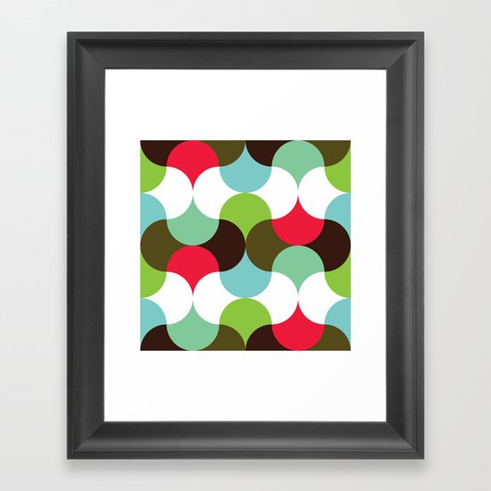 Red, green, brown curve pattern Framed Art Print