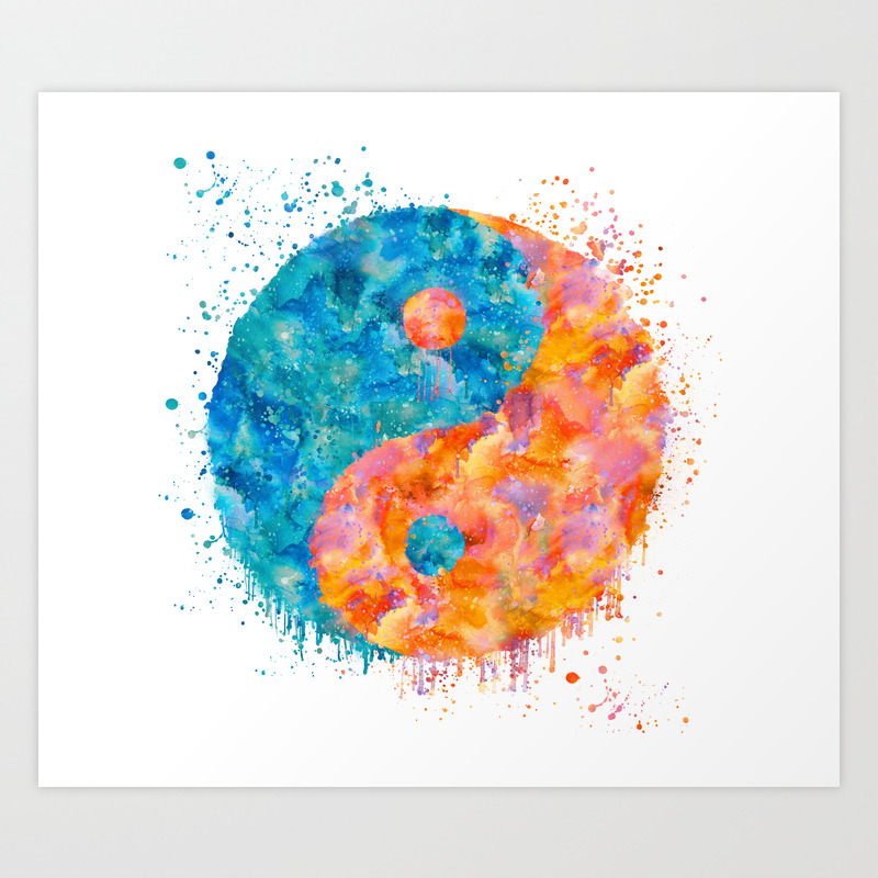 Yin And Yang Symbol Watercolor Painting Art Print By Lebensart