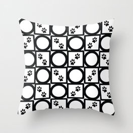 Black and White Geometric Paw Pattern Throw Pillow