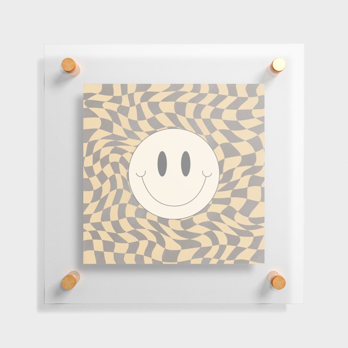 smiley warp checked in beige gray Floating Acrylic Print