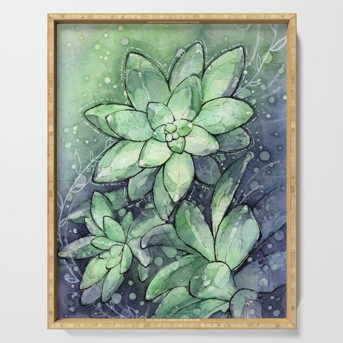 Crystal Succulents in Watercolor Serving Tray
