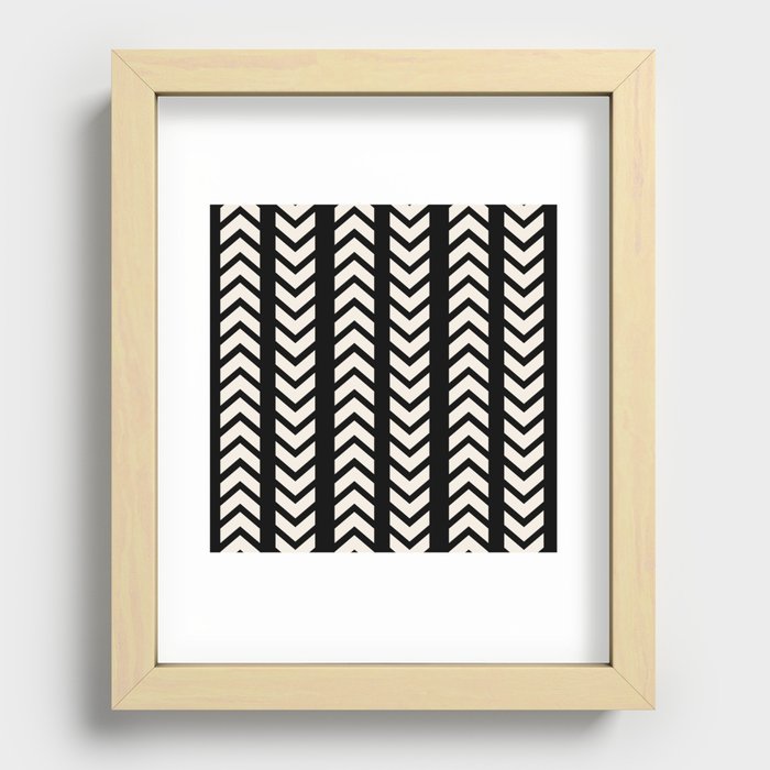 Mud cloth black white arrow pattern Recessed Framed Print