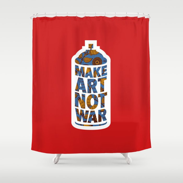 Make Art Not War African Print Red Shower Curtain By
