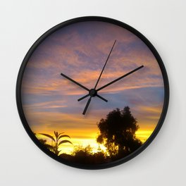 Mexico Photography - Trees Under The Beautiful Yellow Sunset Wall Clock