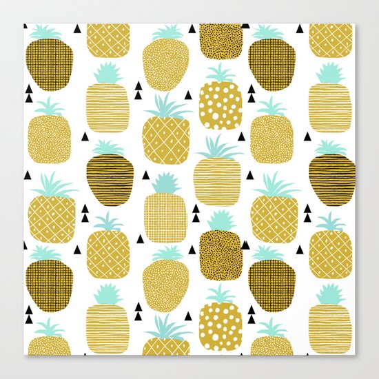 Pineapples triangles black and white minimal pattern tropical fruits print Canvas Print