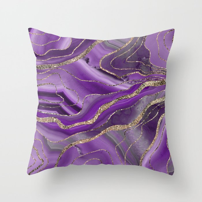 Purple Gray Agate Gold Glitter Glam #1 (Faux Glitter) #marble #decor #art #society6 Throw Pillow