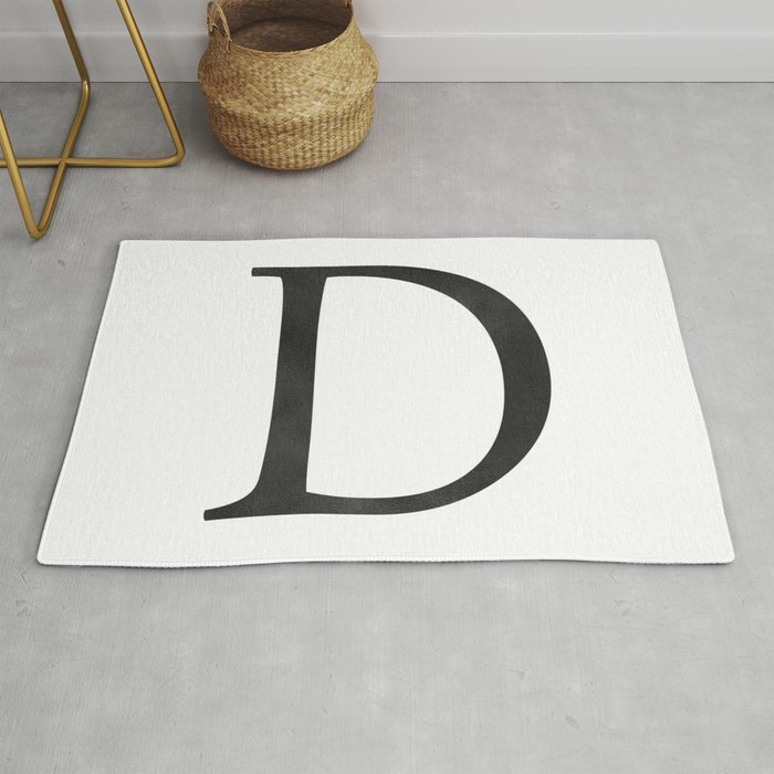Letter D Initial Monogram Black and White Rug