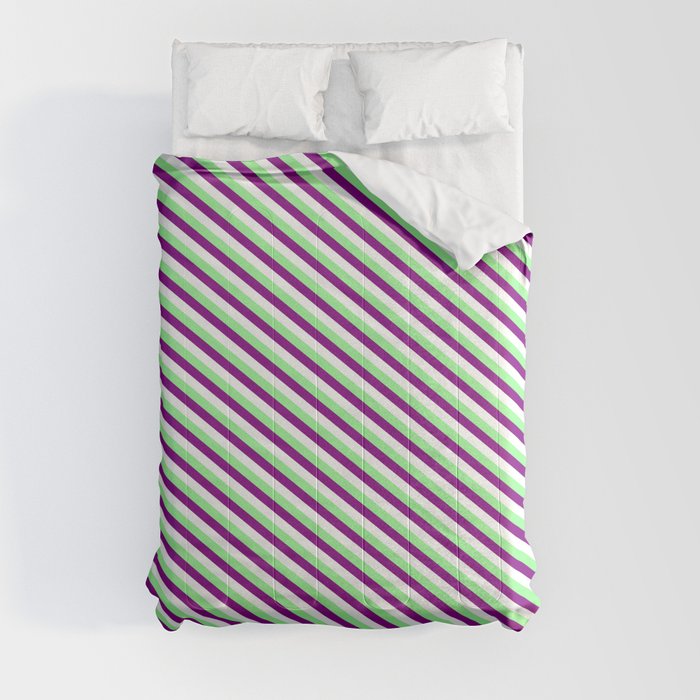 Green, Purple & White Colored Lines/Stripes Pattern Comforter