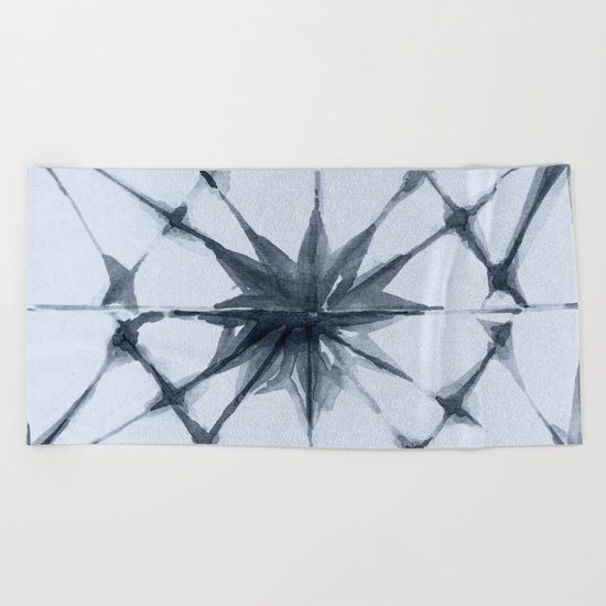 Shibori Starburst Indigo Blue on Sky Blue Beach Towel