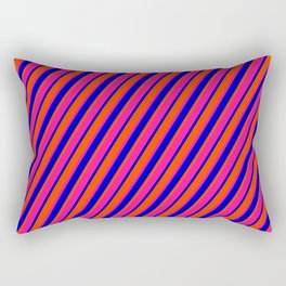 [ Thumbnail: Red, Deep Pink & Blue Colored Pattern of Stripes Rectangular Pillow ]