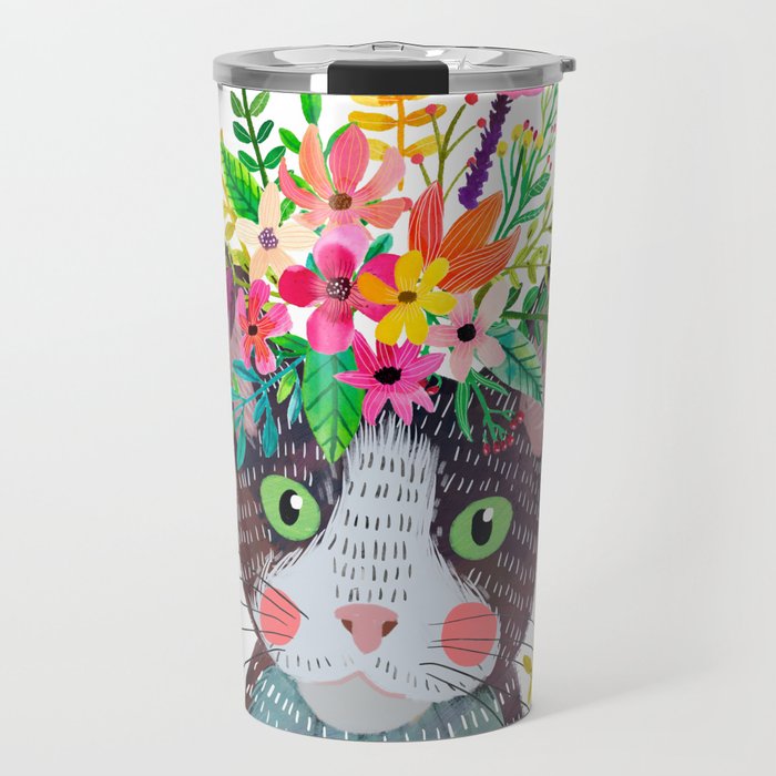 Cat with flowers Travel Mug
