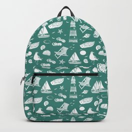 Green Blue And White Summer Beach Elements Pattern Backpack