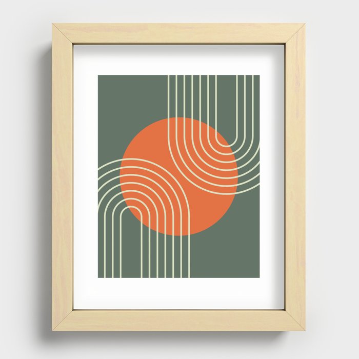 Mid Century Modern Geometric 168 in Sage Orange Rust Recessed Framed Print