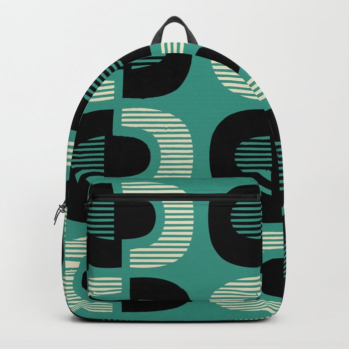 Retro Mid Century Modern Pattern 125 Green Black and Beige Backpack