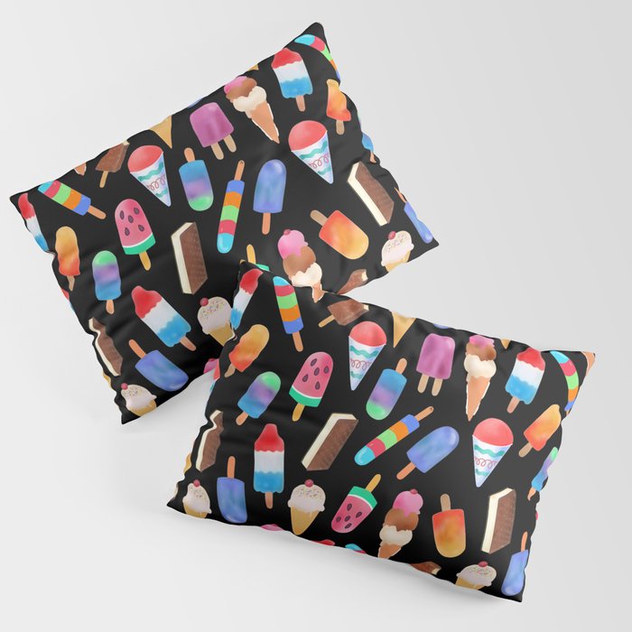 Black Summer Ice Cream and Popsicles Pillow Sham