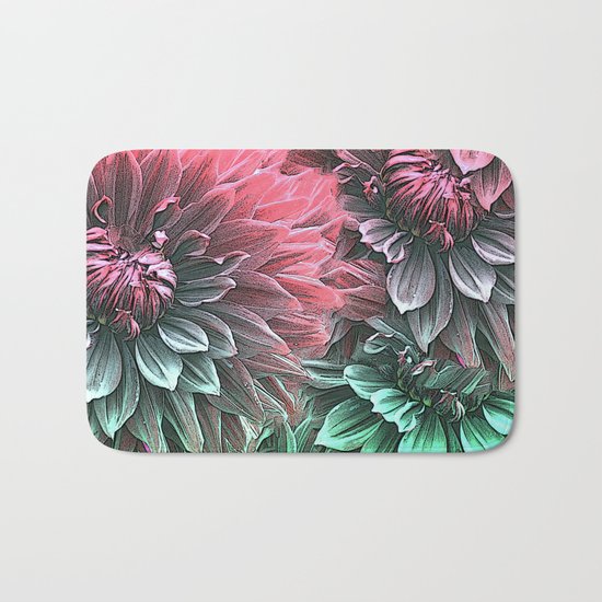 Aqua Fuchsia Floral Bath Mat