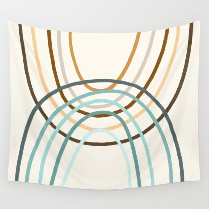 Crisscrossed Rainbows - Teal & Gold Wall Tapestry