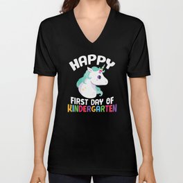 Happy First Day Of Kindergarten Unicorn V Neck T Shirt