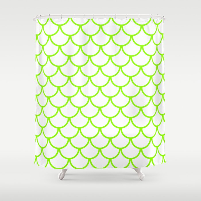 Lime Green Fish Scales Pattern Shower, Chartreuse Green Shower Curtain