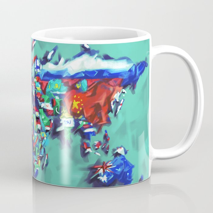 world map with flags blue and green Coffee Mug