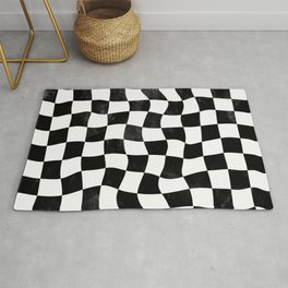Black and White Warped Checkerboard Area & Throw Rug