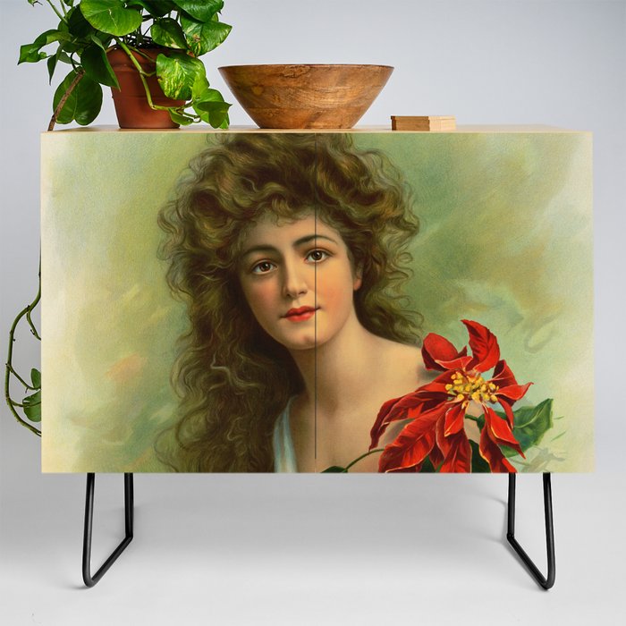  Girl with poinsettia restored Credenza