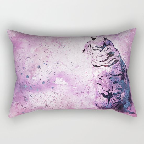 pink Watercolor Cat Art Rectangular Pillow