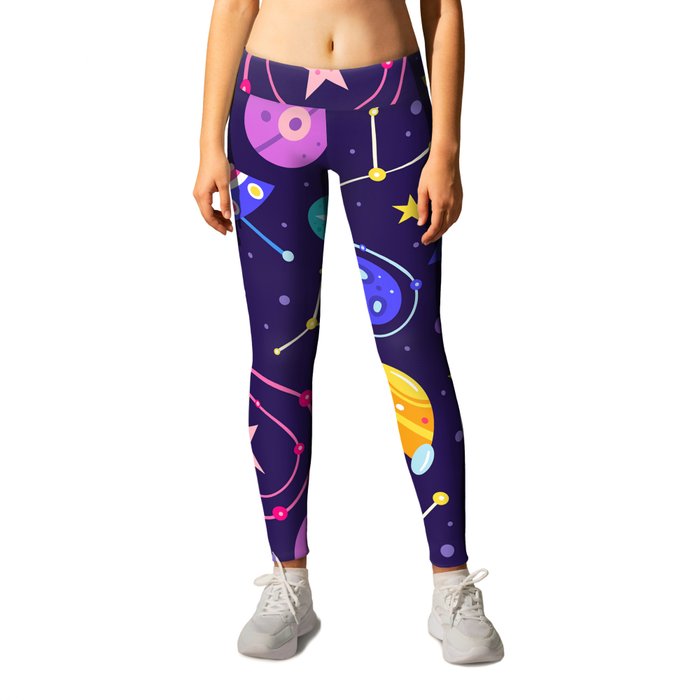 Brightly Colored Outer Space Pattern Leggings