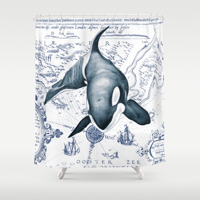 Orca Ancient Map Shower Curtain