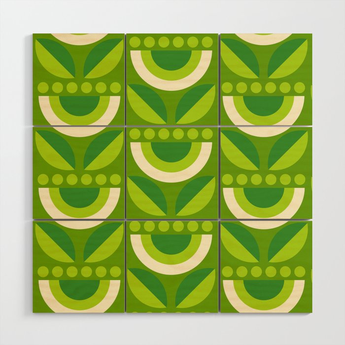 Bold Geometric Floral - Green Wood Wall Art