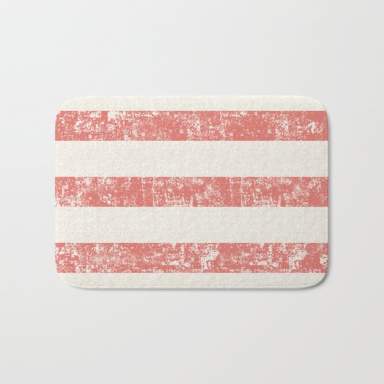 Maritime Beach Pattern- Red and White Stripes- Horizontal- Bath Mat