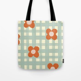 Blue and red floral check Tote Bag