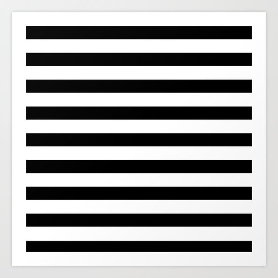 Midnight Black and White Stripes Art Print