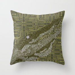 Green crocodile on pattern background Throw Pillow