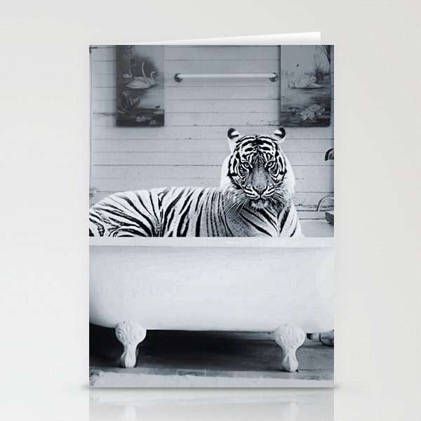 Eye of the Tiger in a vintage claw foot rustic bathtub black and white photograph / photograhy Stationery Cards