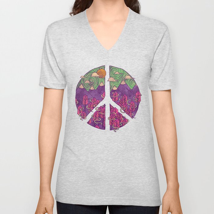 Peaceful Landscape V Neck T Shirt