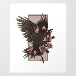Crow and Flowers Art Print