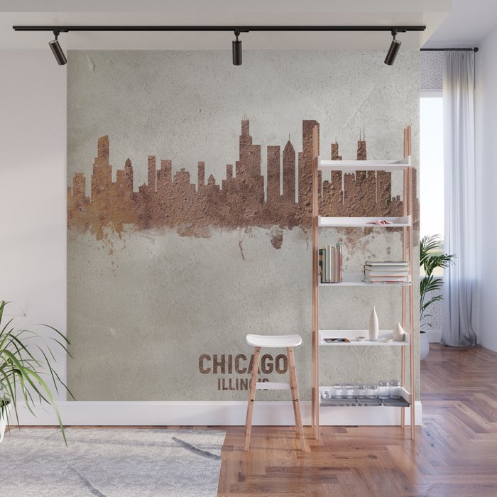 Chicago Illinois Rust Skyline Wall Mural By Artpause