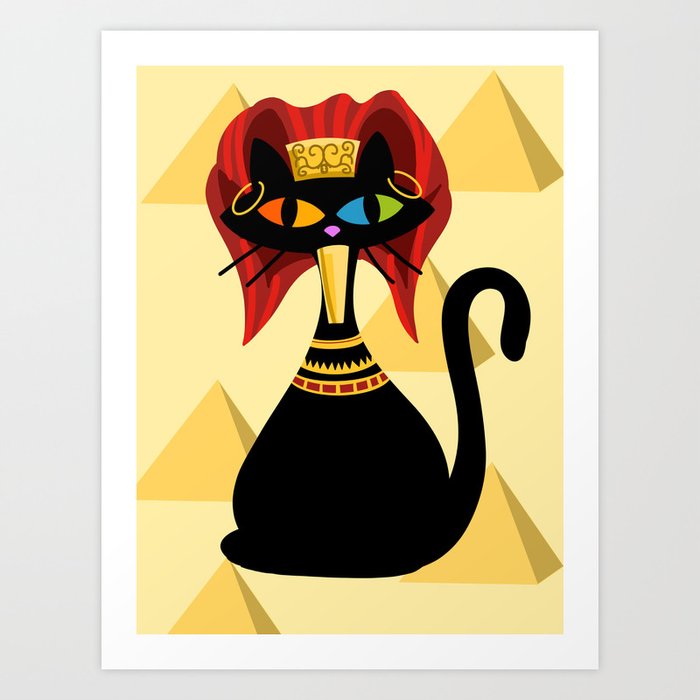 Mid Century Modern Black Cat Wall Art, Cat Lover Gift