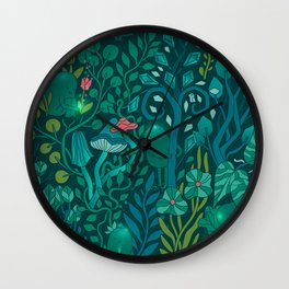 Emerald forest keepers. Magic woodland creatures. Wall Clock | Leavesleaf, Greencolorpallet, Botanical, Curated, Emeraldgreen, Drawing, Vectorpattern, Cutefunnycreatures, Magicmagicians, Gemcrystal 