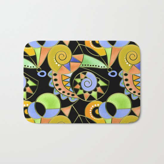 Abstract black green , colorful ornament . Bath Mat