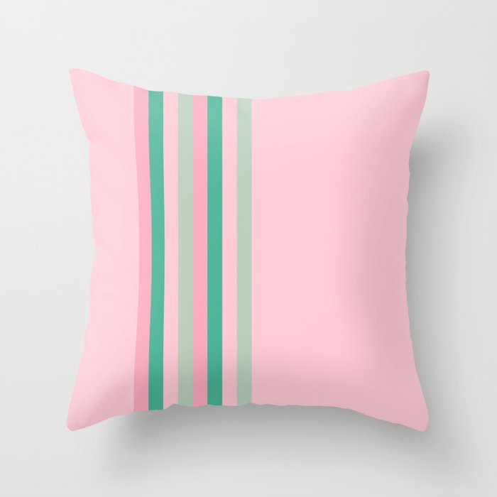 Ribbon Stripes - Green and Pink Throw Pillow