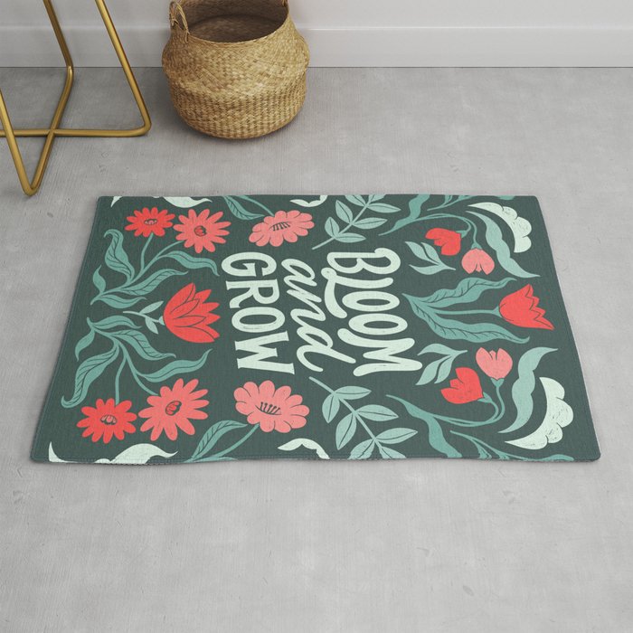 'Bloom And Grow' Typography Quote Rug