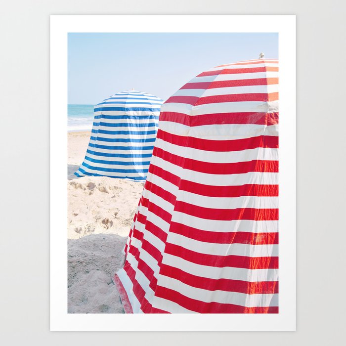 Striped Beach Cabanas – Mediterranean Travel Photography Art Print