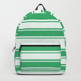 [ Thumbnail: Sea Green and Mint Cream Colored Pattern of Stripes Backpack ]