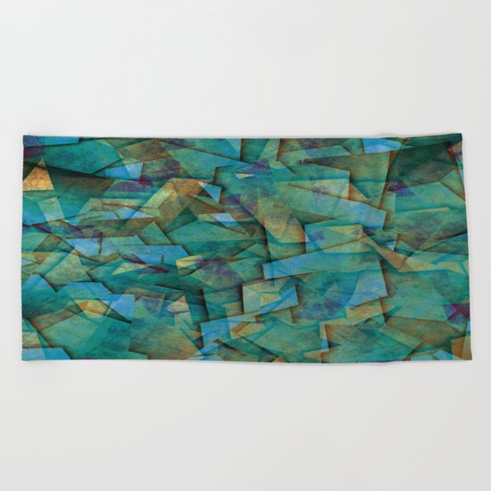Fragments In blue - Abstract, fragmented art in blue Beach Towel